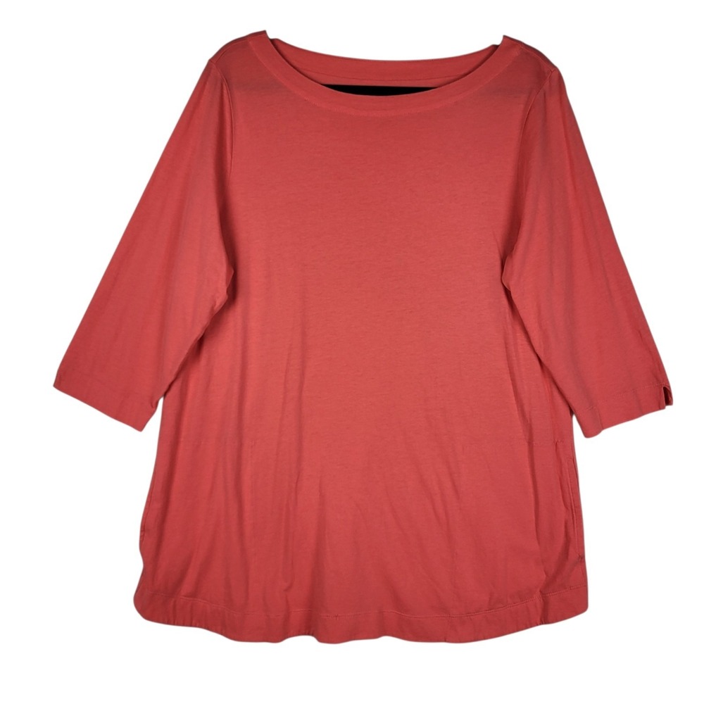 Pure Jill Tunic Top Women's Large Coral Orange 3/4 Sleeve Pockets Career Mature